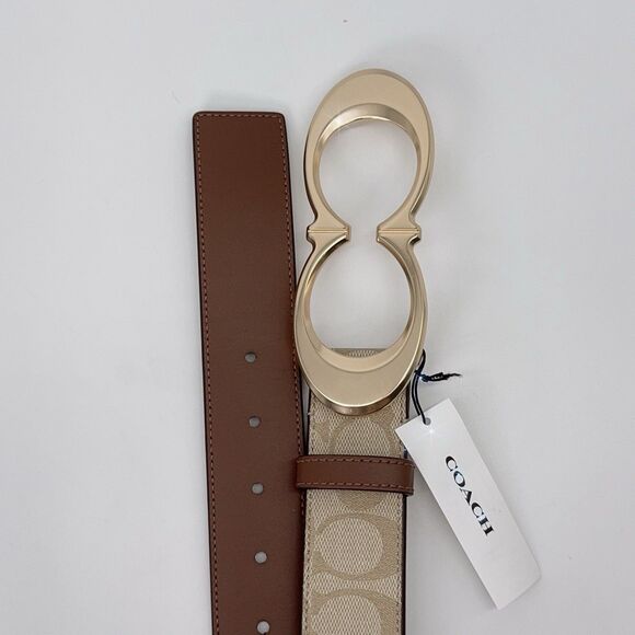 Coach CA253 Signature Double C Buckle Belt 38 mm wide coated canvas Leather M - Picture 6 of 8